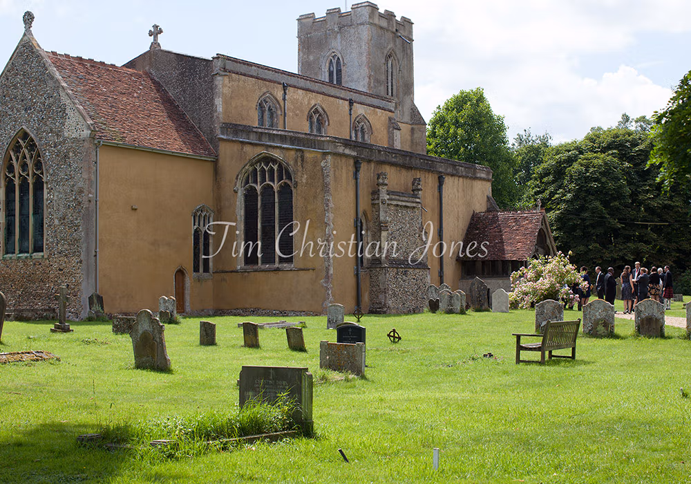 The church in pastel coloours and sunshine