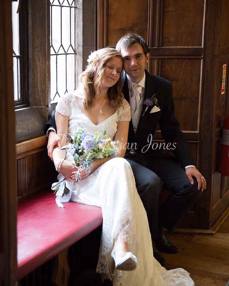Couple posed inside at an Historic wedding venue in Yorkshire