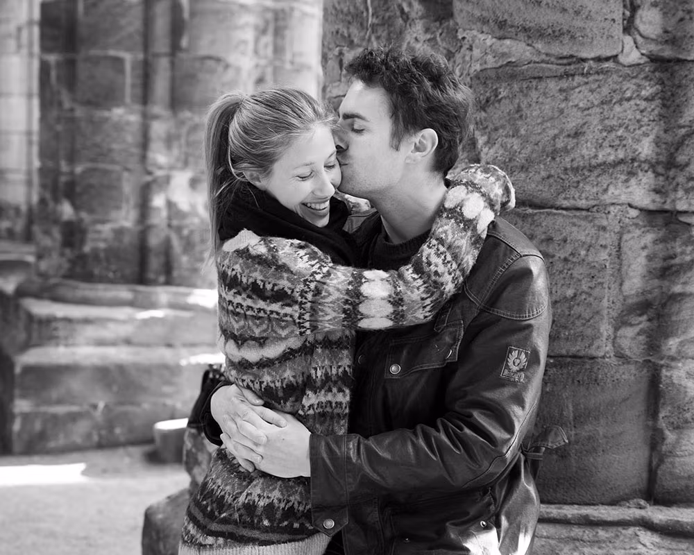Engagement photography at Kirkstall Abbey in Leeds – natural, relaxed couple moments