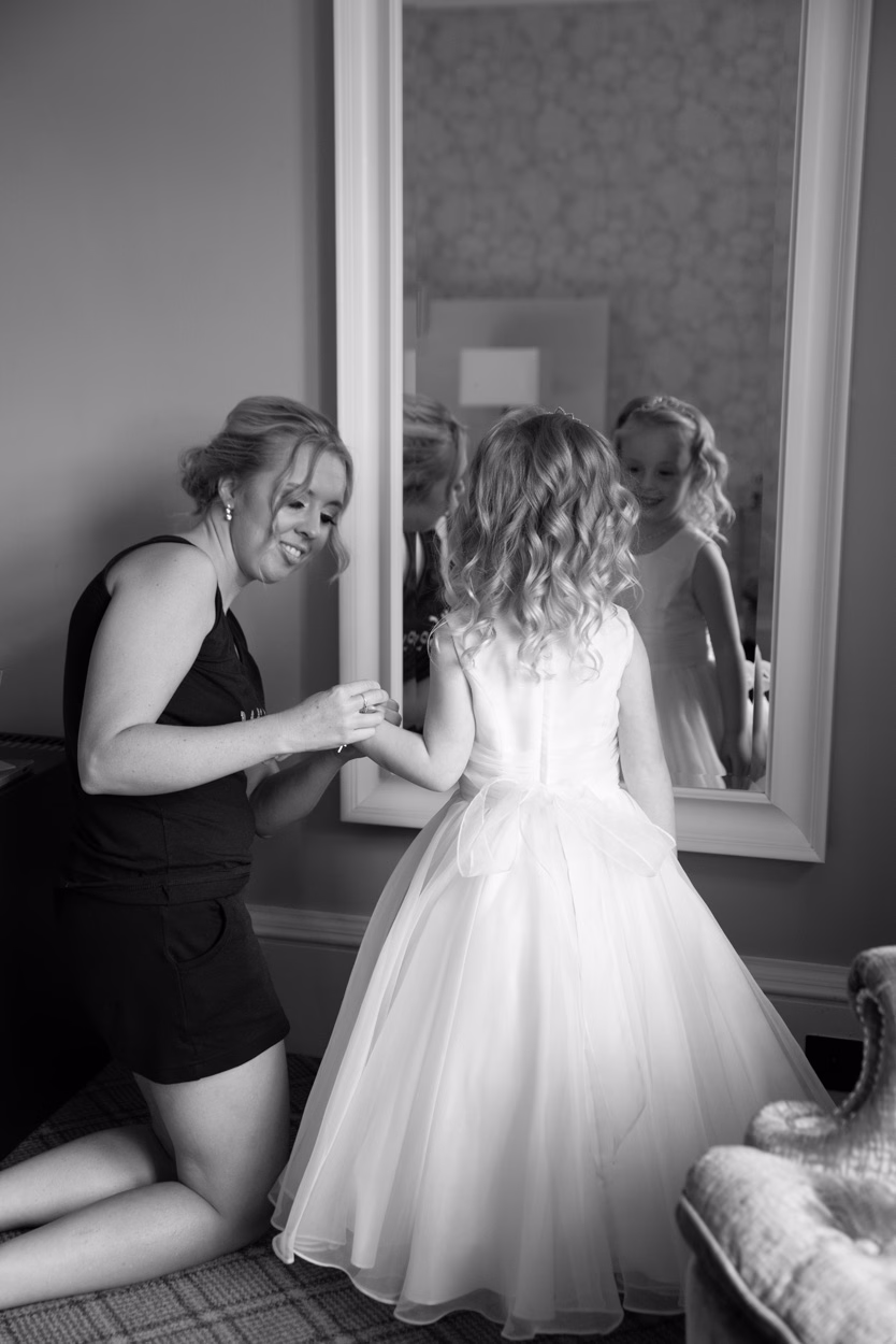 Candid prep moment in the bridal suite at Oulton Hall Hotel